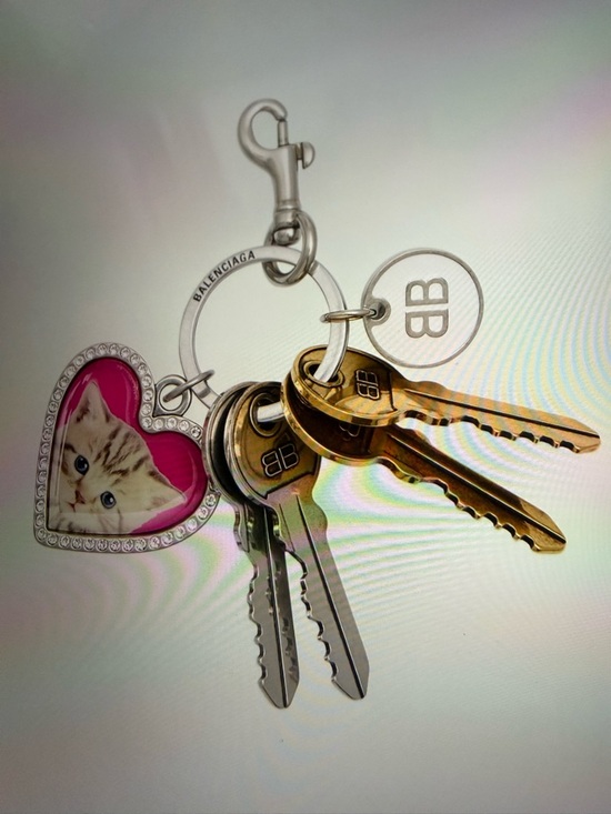 Balenciaga Accessories - BEAUTIFUL BALENCIAGA HEART CAT EMBELLISHED KEYCHAIN KEYRING BAG CHARM